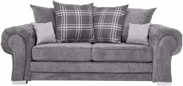 Hampton 3 Seater Sofa in Grey with Full Back and Scatter Cushions