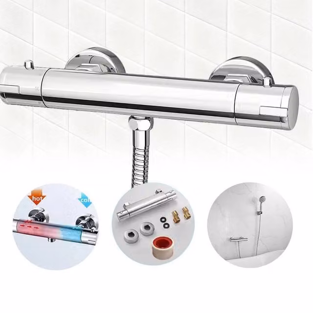 SPETLEK Modern Exposed Thermostatic Shower Mixer with 1/2 inch Outlet in Silver Chrome