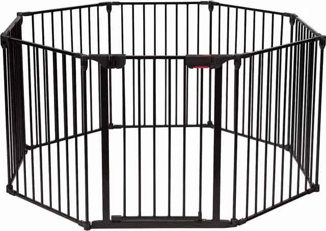 COSTWAY 8 Panel Foldable Metal Baby Playpen with Safety Lock, Black