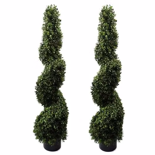 Leaf Artificial Topiary Tree Pair in Green, H 120 cm x W 30 cm x D 30 cm – 1