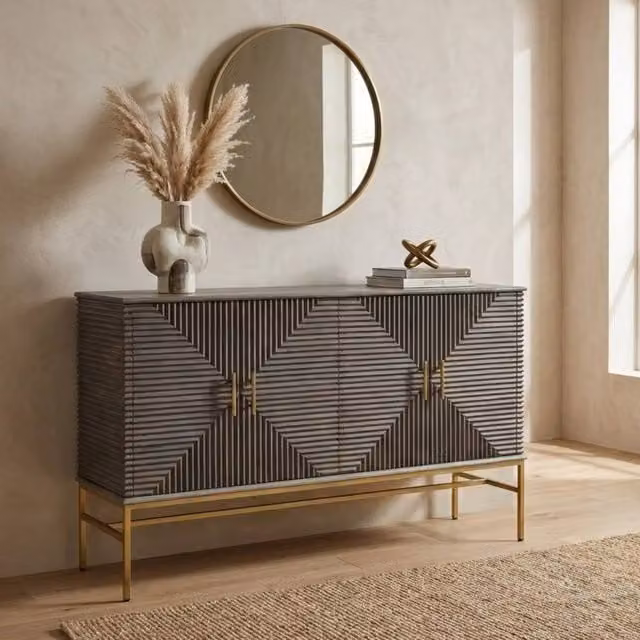 Garden Greatness Suar Grey Wash Mango Wood Sideboard in Brown