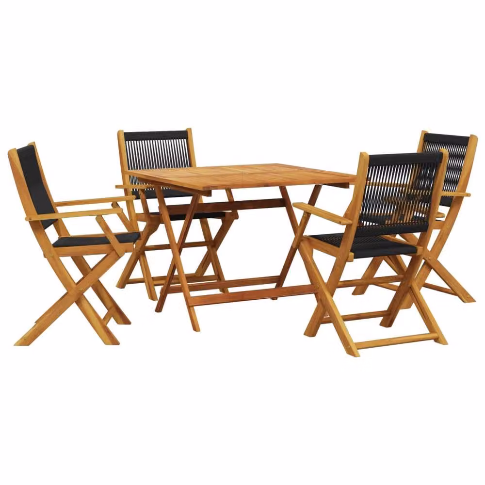 Berkfield Home 5 Piece Garden Dining Set in Black Polypropylene and Acacia Wood – 2
