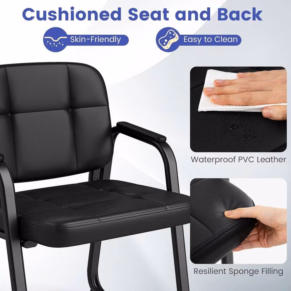 EONLION Set of 2 Black Synthetic Leather Office Reception Chairs with Armrests – 5
