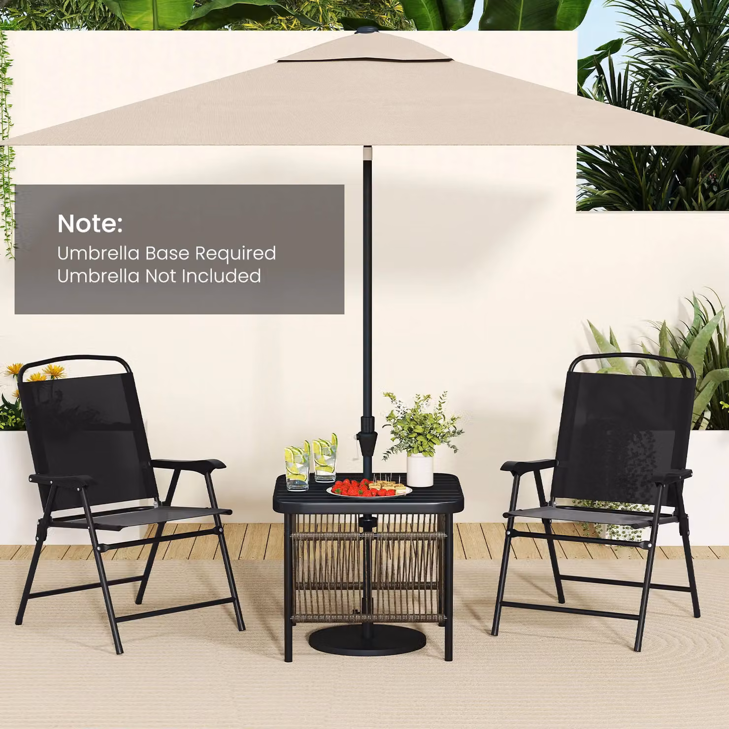Gymax Outdoor Square PE Rattan Side Table in Dark Grey with 5cm Umbrella Hole – 3