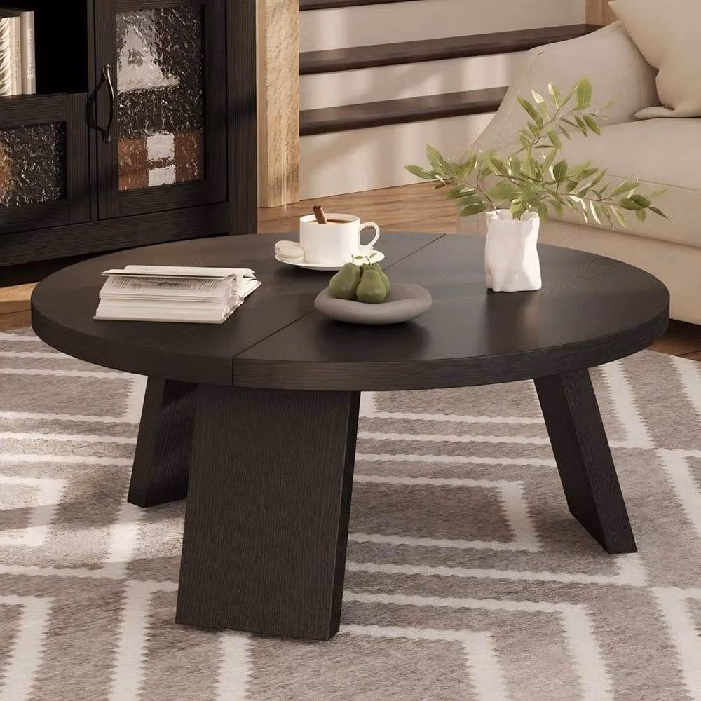 KORVIXA Round Black Coffee Table with Matt Finish, Diameter: 100 cm, Height: 40 cm – 3