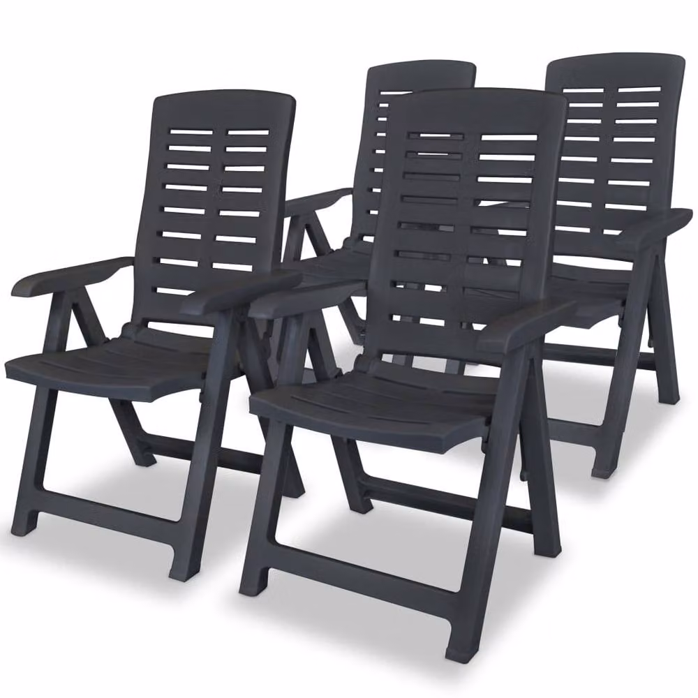 Berkfield Home Set of 4 Reclining Plastic Garden Chairs in Anthracite Grey, W/D/H: 61 x 108 x 60 cm – 2