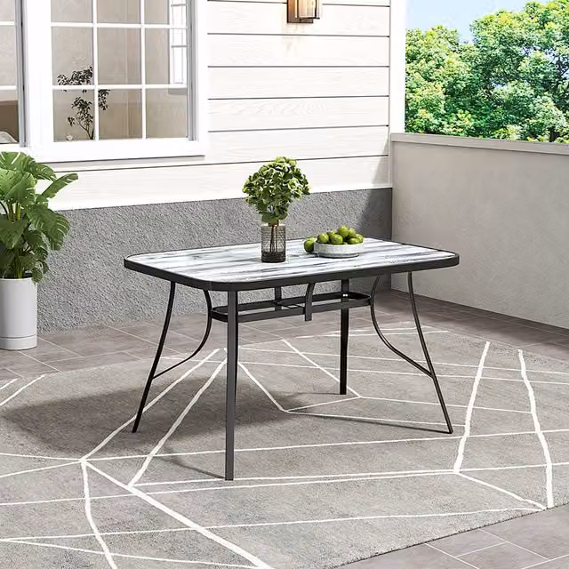 Breeins Black Wood Effect Garden Table with Tempered Glass, W: 120 cm, D: 79.5 cm, H: 71 cm