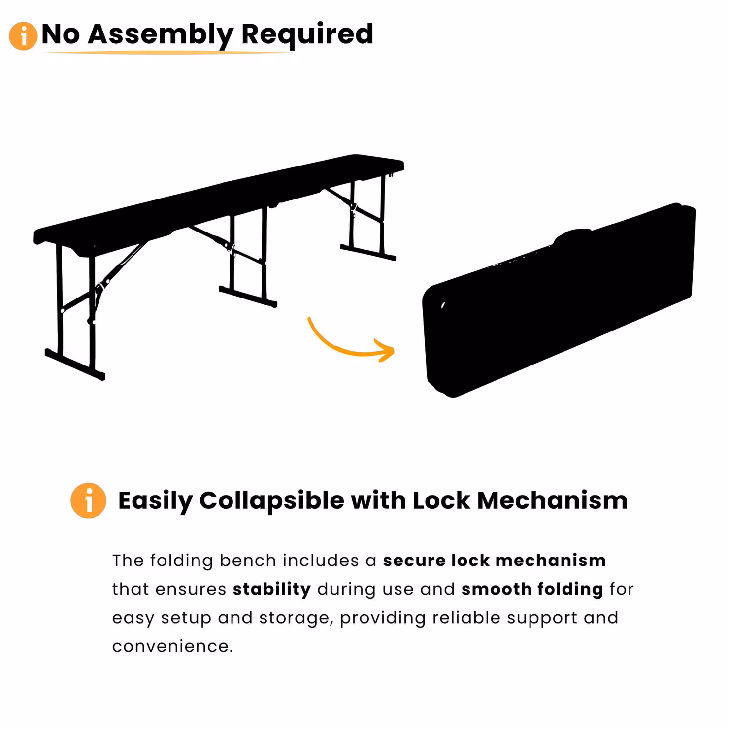 Novecrafto Portable Folding Bench Seat in Black, W/D/H: 182.88 x 28.0 x 43.0 cm – 4