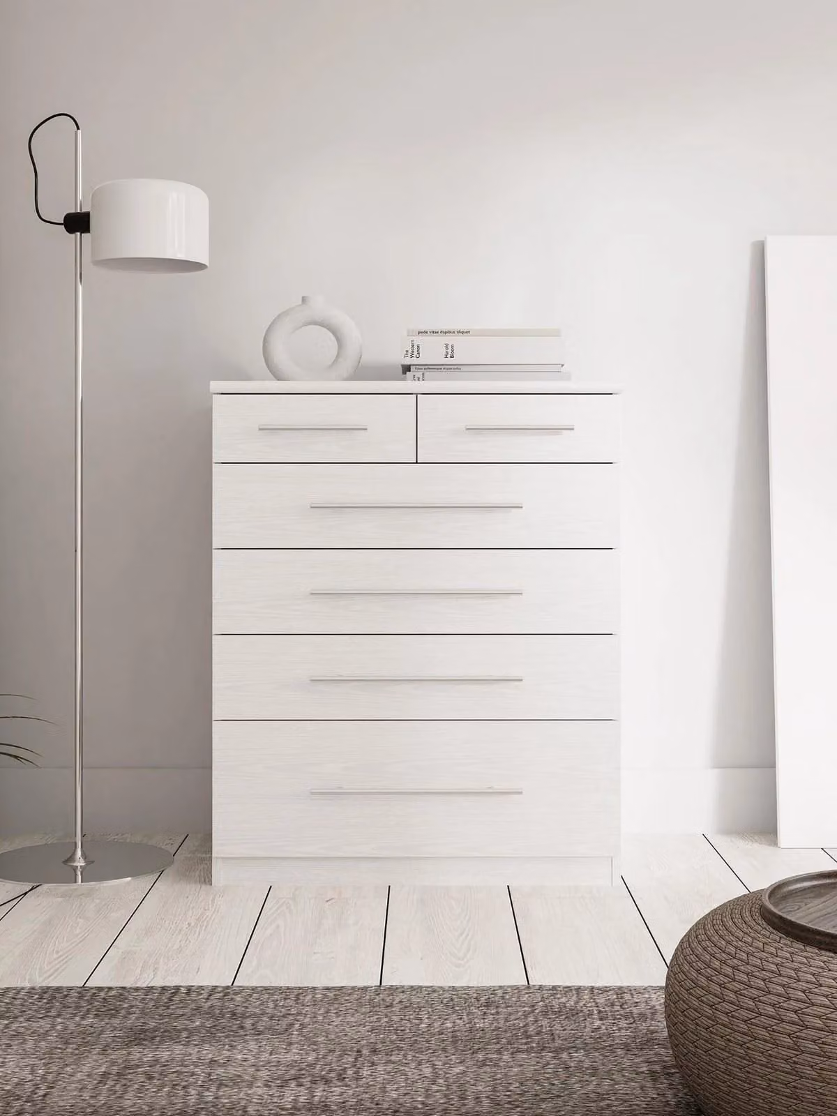 Prague 4 + 2 Chest of Drawers in White Wood Effect MDF