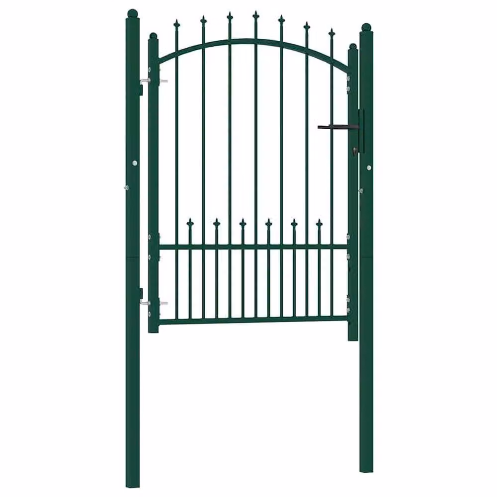 Berkfield Home Sturdy Steel In-Ground Fence Gate with Spikes, Green, W: 102 cm, H: 125 cm