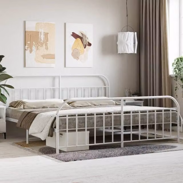 Berkfield Home Metal Bed Frame with Headboard and Footboard, White, 200 x 200 cm