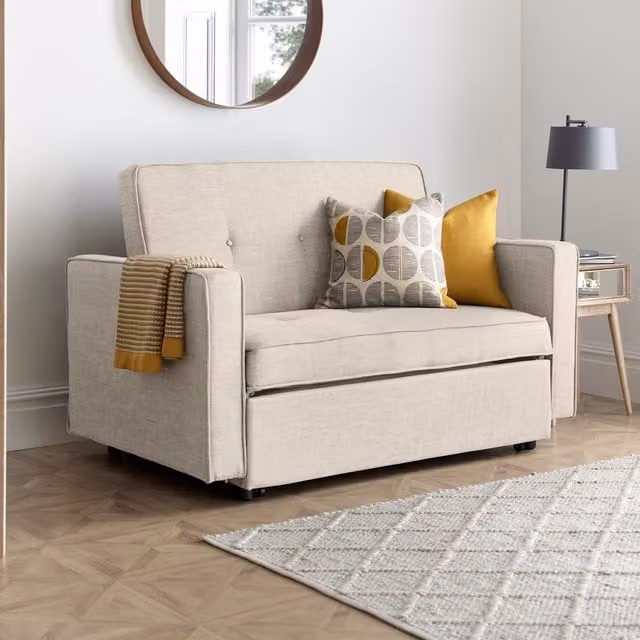 Bedmaster Troy Upholstered Sofa Bed in Beige Linen-Blend Fabric