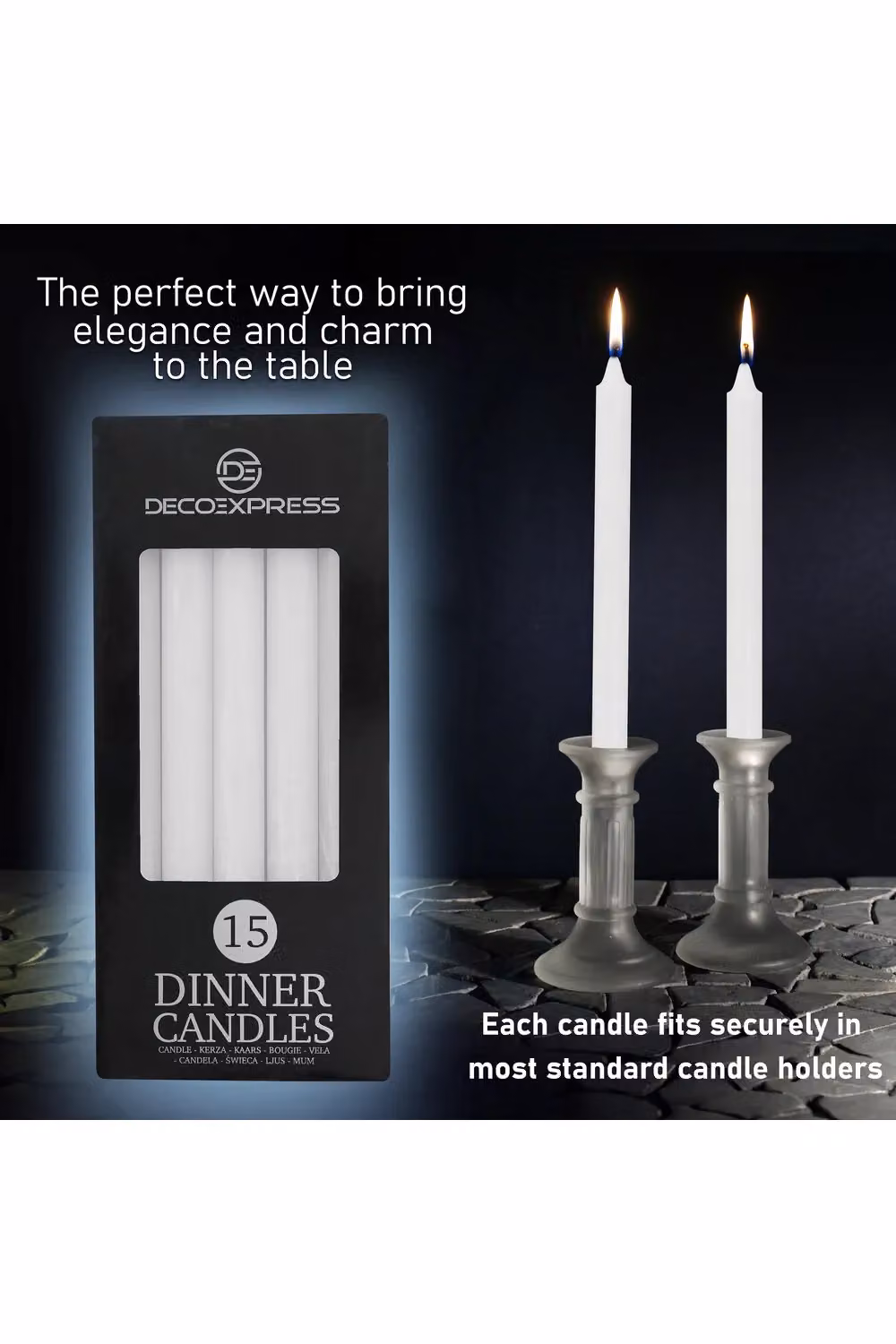 Deco Express Set of 15 White Unscented Dripless Tapered Candles – 8