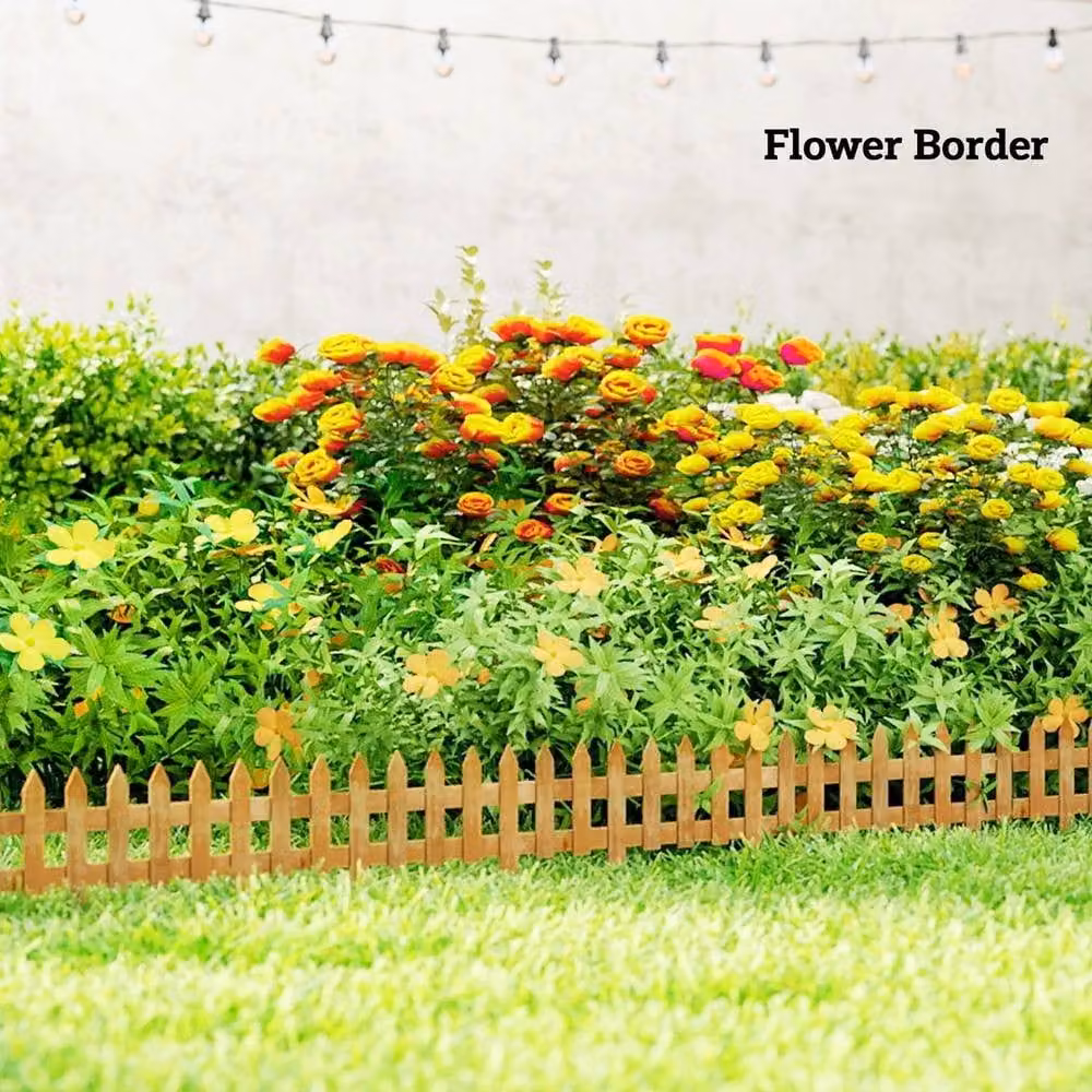 NESTLUNE Pack of 12 Brown Wooden Plant Border Fences, W: 100 cm, H: 15 cm – 4