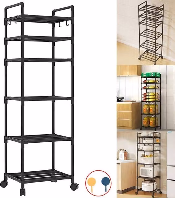 SPETLEK 6-Tier Rolling Storage Rack in Matt Black, W/D/H: 32 x 32 x 170 cm – 1