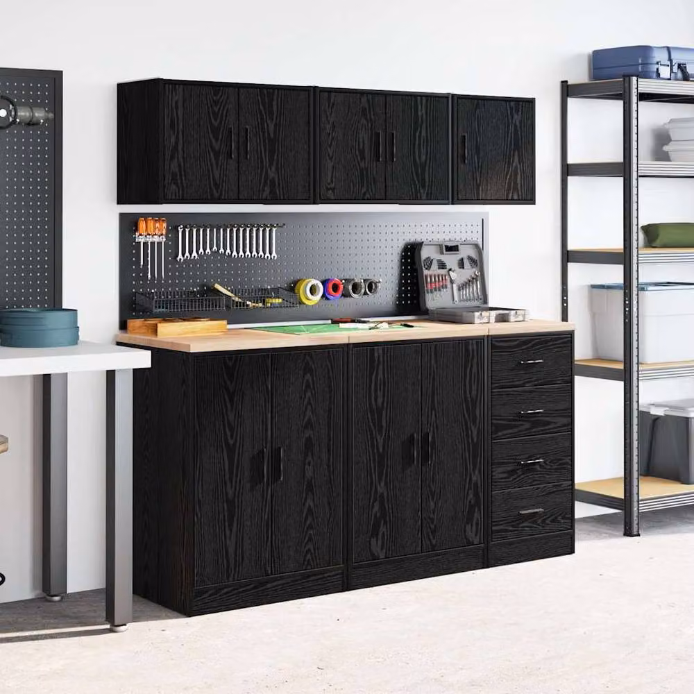 Berkfield Home Black Matt Wall Mounted Garage and Workshop Cabinet with Hinged Doors and Internal Shelves – 3
