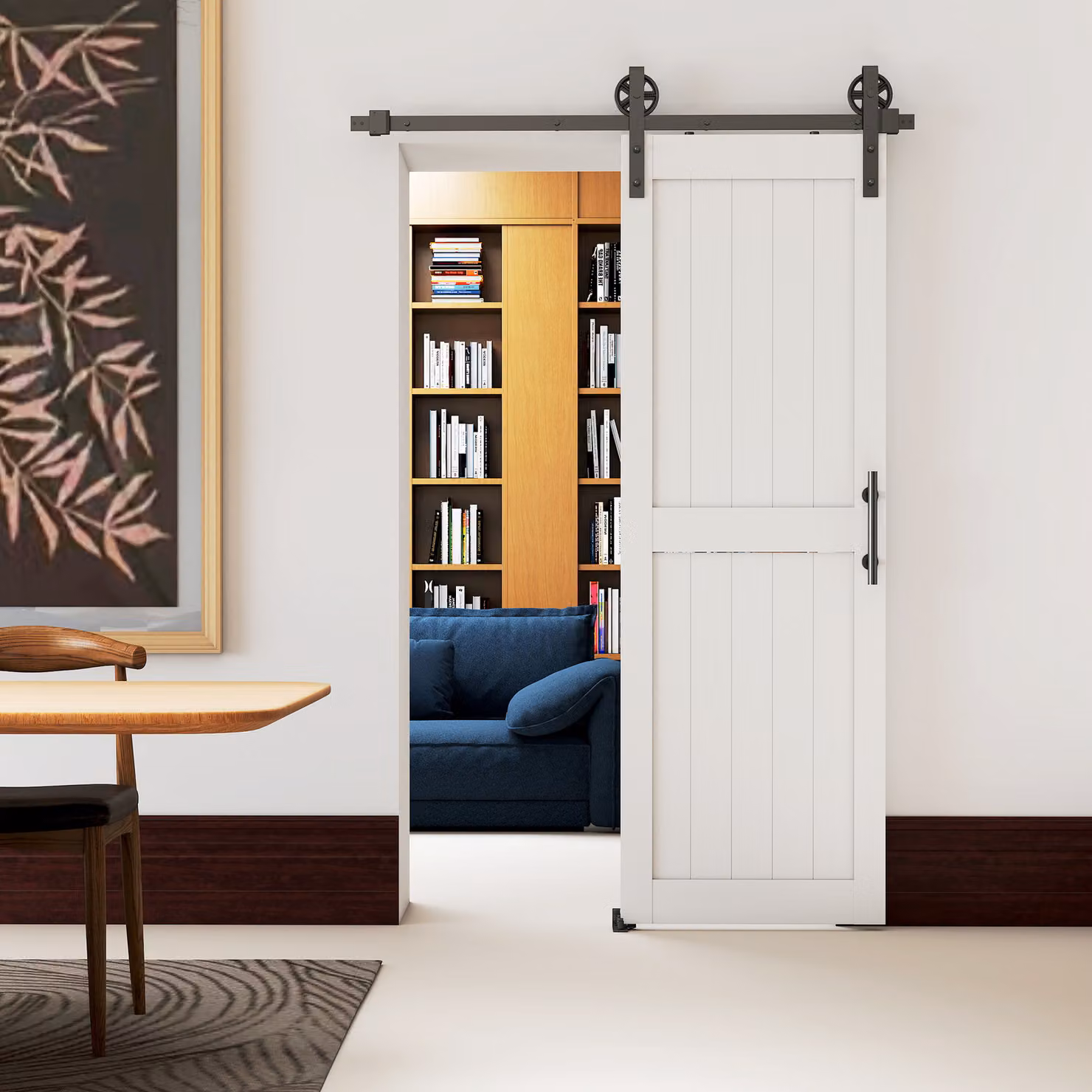 HOMCOM White Sliding Barn Door Kit with Industrial Hardware and Upgraded Rollers, 152.4 cm – 5