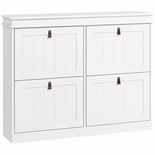HOMCOM Modern Slim White Shoe Cabinet with Tilting Compartments for Hallway, W/D/H: 82.5 x 24 x 105 cm