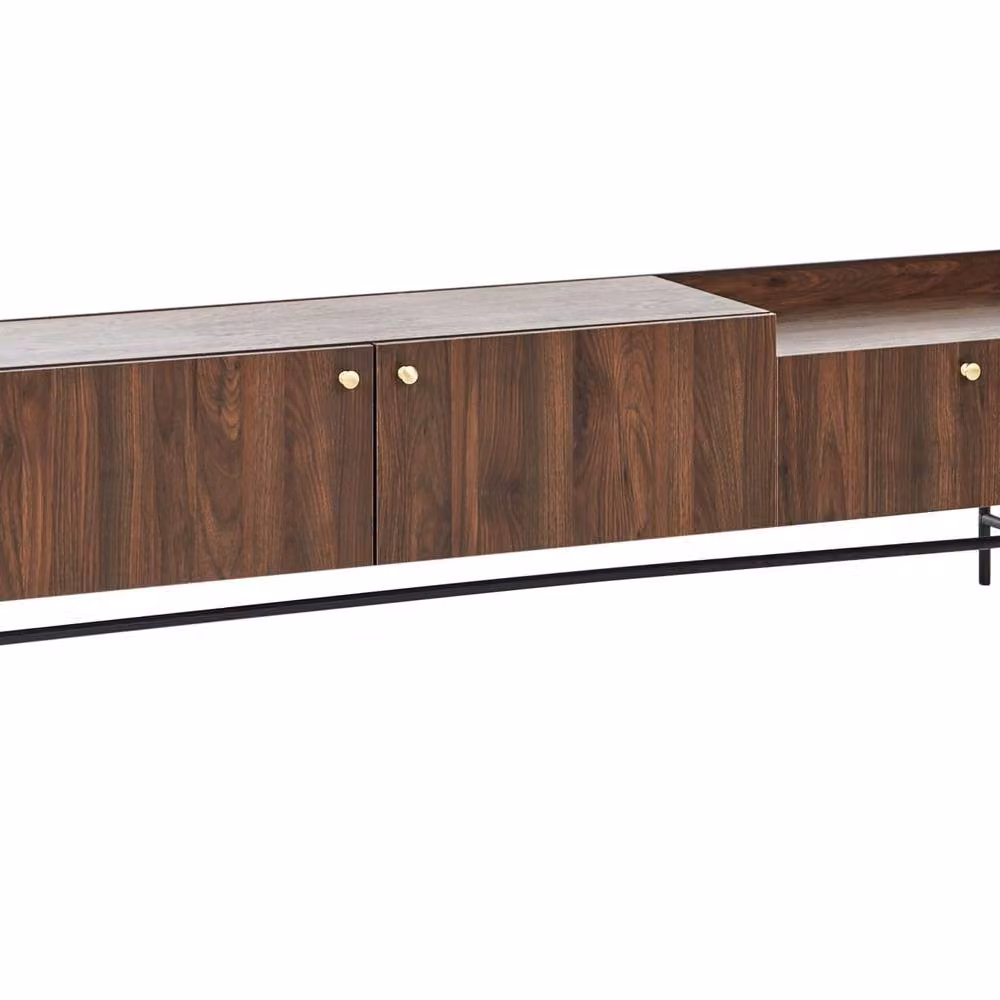 Wyld and Coco Heritage Home Dark Brown TV Stand with Metal Legs, 2 Doors and Central Drawer – 2
