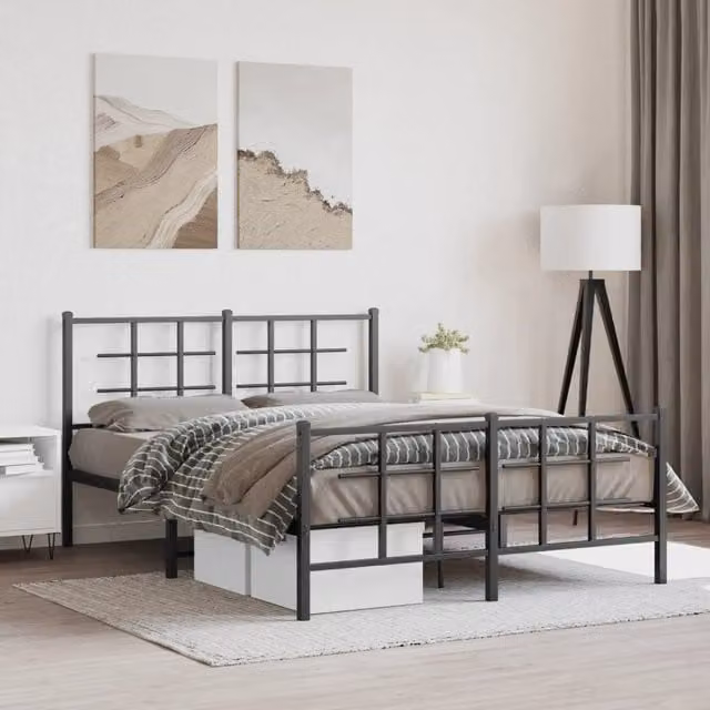 Berkfield Home Metal Bed Frame with Footboard, Black, W: 135 cm, L: 190 cm – 1