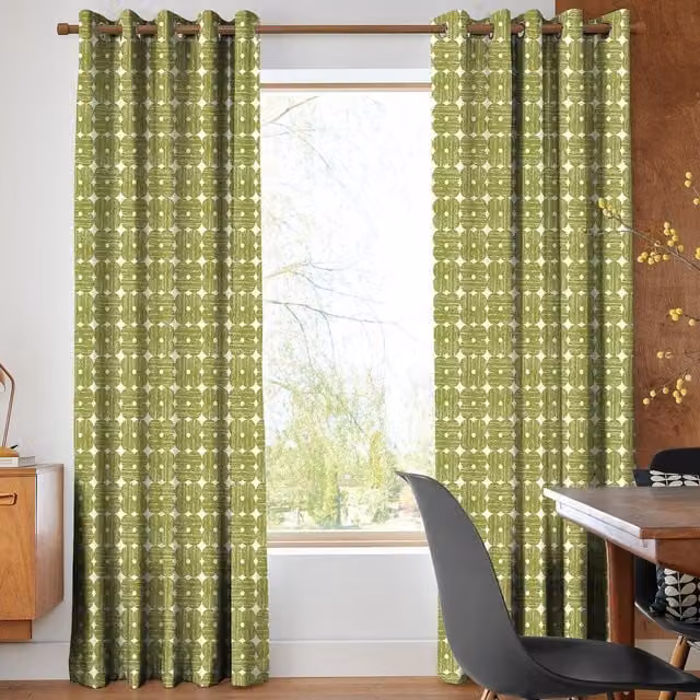 Orla Kiely Made To Measure Blackout Eyelet Curtains in Green Textured Floral Cotton
