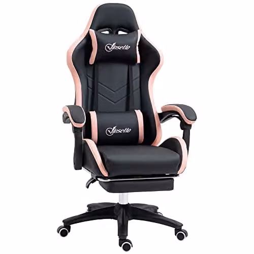 Vinsetto Racing Style Gaming Chair with Reclining Function, Headrest and Footrest in Black and White Synthetic Leather