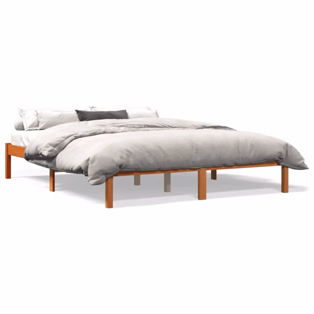Berkfield Home King Size Solid Wood Pine Bed Frame in Wax Brown, W/D/H: 150 x 200 cm – 2