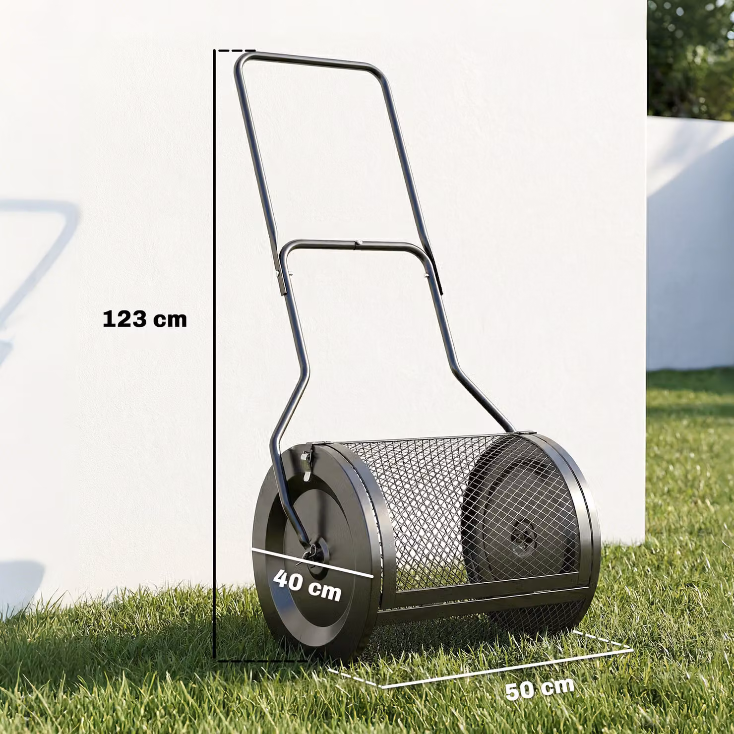 Outsunny Black Metal Compost Spreader with Detachable U-Shaped Handle and 20 Inch Peat Moss Basket – 3