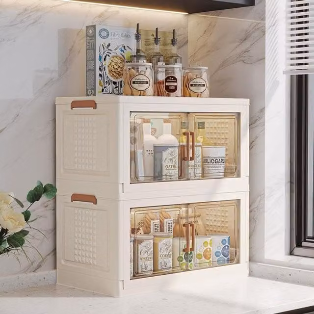 MantraRaj 2 Layer Foldable Plastic Storage Cabinet in Beige