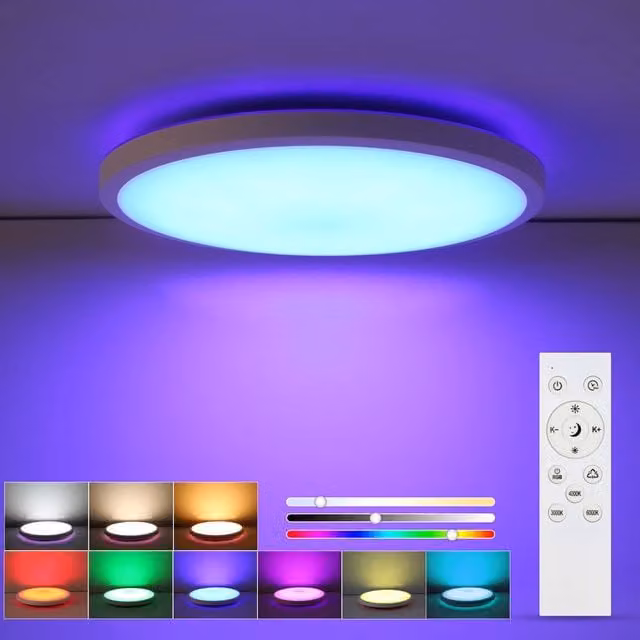 Goeco Round RGBW LED Ceiling Light with Remote Control, IP44 Rated for Bathroom, Kitchen and Bedroom, White – 1