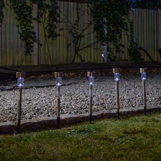 Samuel Alexander Set of 5 Silver Stainless Steel Solar Garden Path Lights with White LEDs, Height: 36 cm – 1