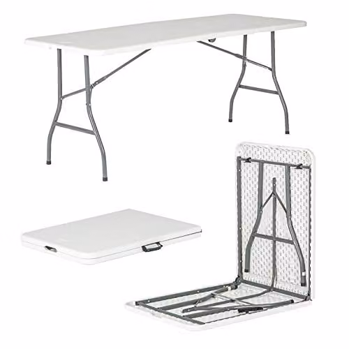 Harbour Housewares White Plastic Folding Trestle Table for Garden and Home Office
