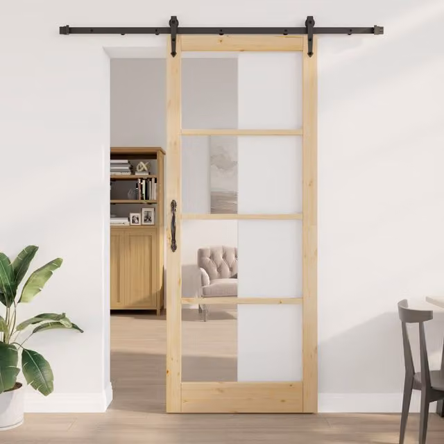 Berkfield Home Modern Sliding Door with Hardware Set in Black Solid Wood, W: 93 cm, H: 232 cm – 1