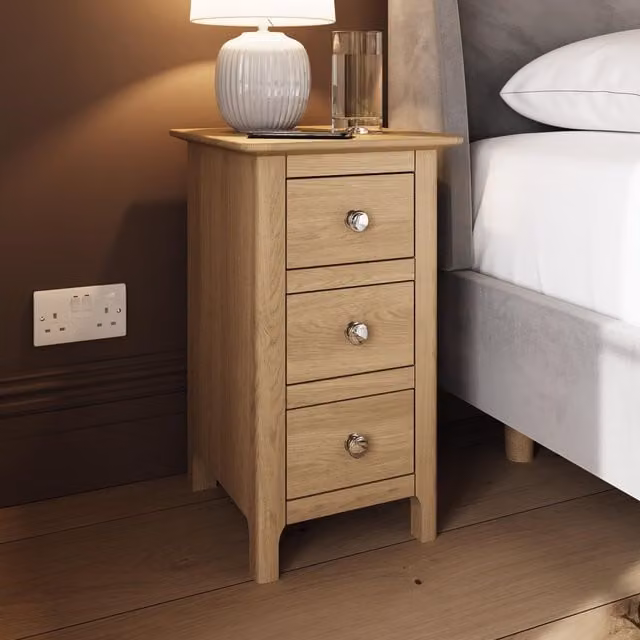 FWStyle 3 Drawer Oak Bedside Table Nightstand in Brown
