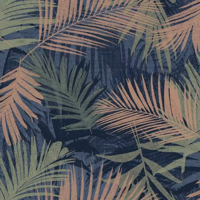 Boutique Blue and Green Tropical Jungle Glam Wallpaper, Botanical Floral Design, Width: 52 cm