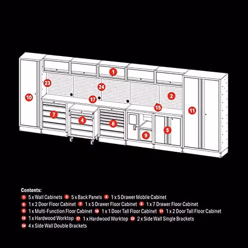 Draper BUNKER 04390 Modular Storage Combo with Hardwood Worktop, 25 Piece, Black – 2