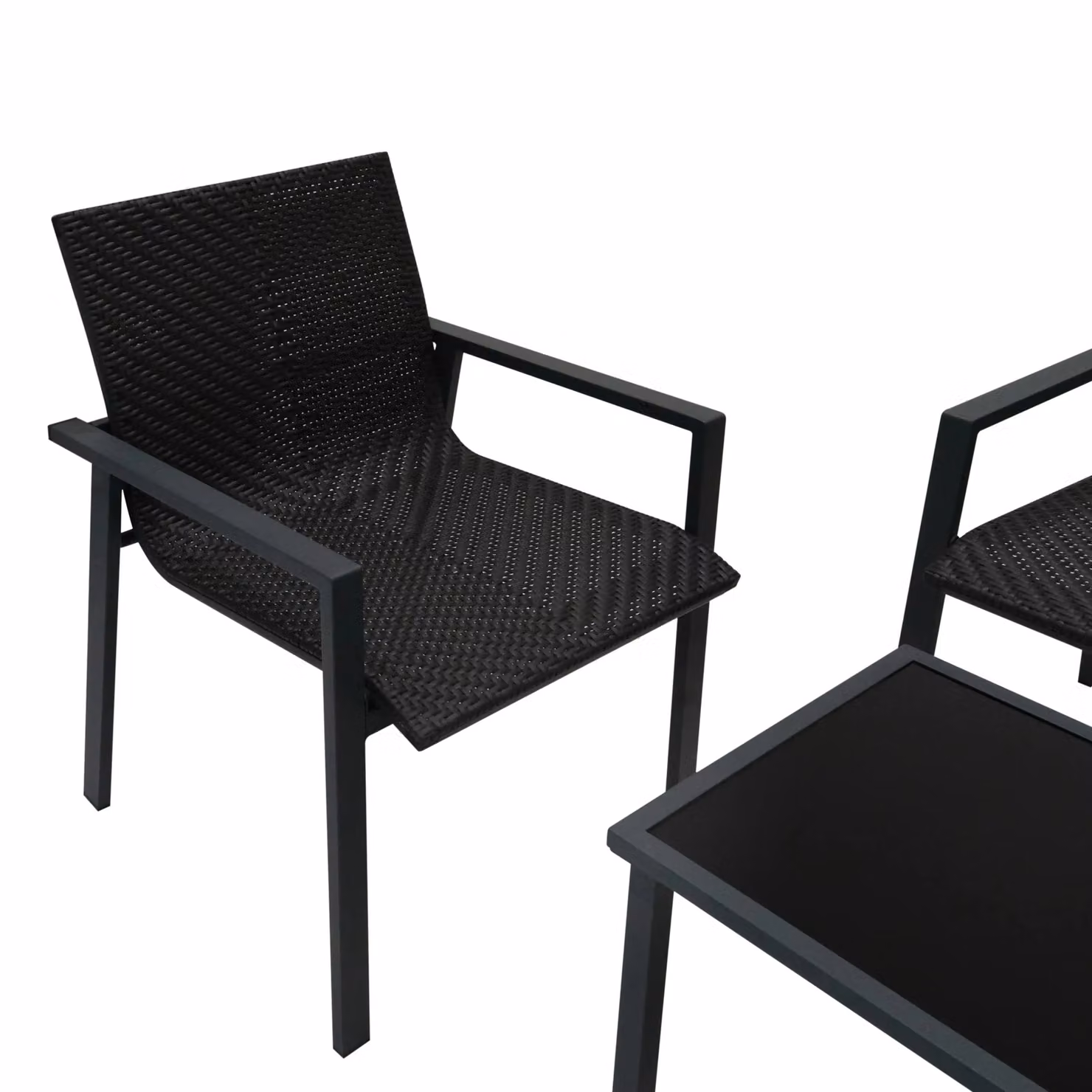 Monstershop Modern Black Rattan and Steel Patio Furniture Set with Glass Top – 5
