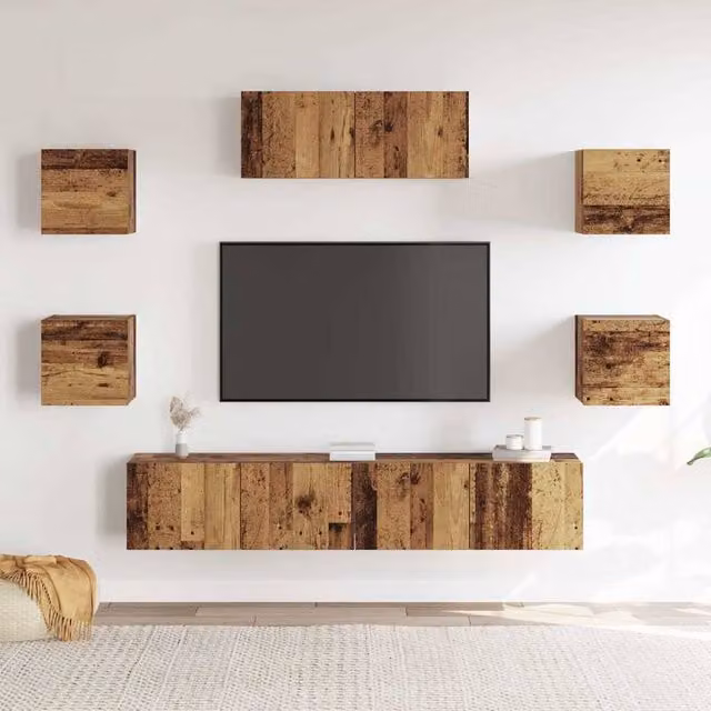 Berkfield Home Classic 5 Piece Wall-Mounted TV Cabinet Set in Brown Wood – 1