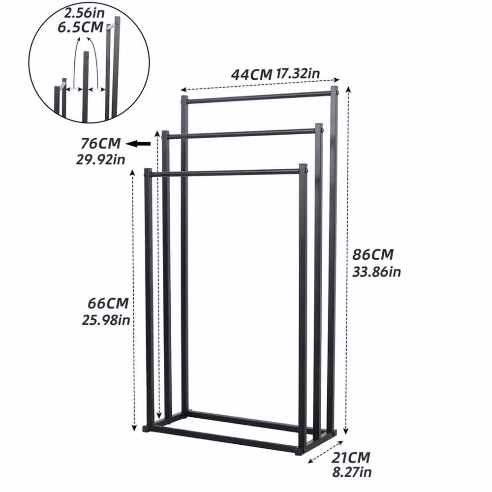 Nordara Black 3 Tier Freestanding Metal Towel Rail Storage Unit, W: 44.0 cm, D: 86.0 cm, H: 86.0 cm – 2