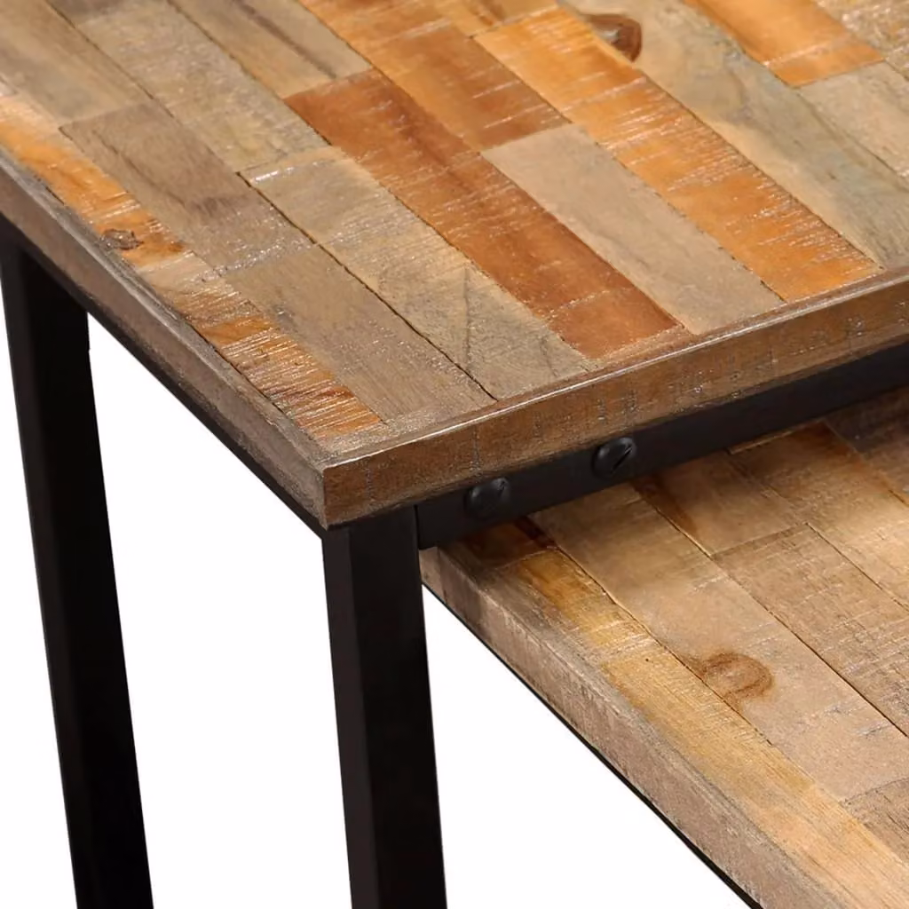 Berkfield Home Nesting Coffee Table Set of 2, Solid Reclaimed Teak Wood in Brown – 4