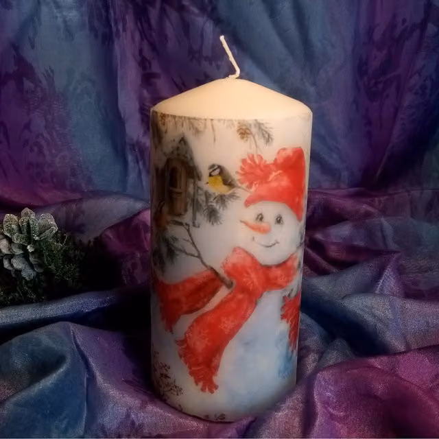 Viki Christmas Snowman Candle in White