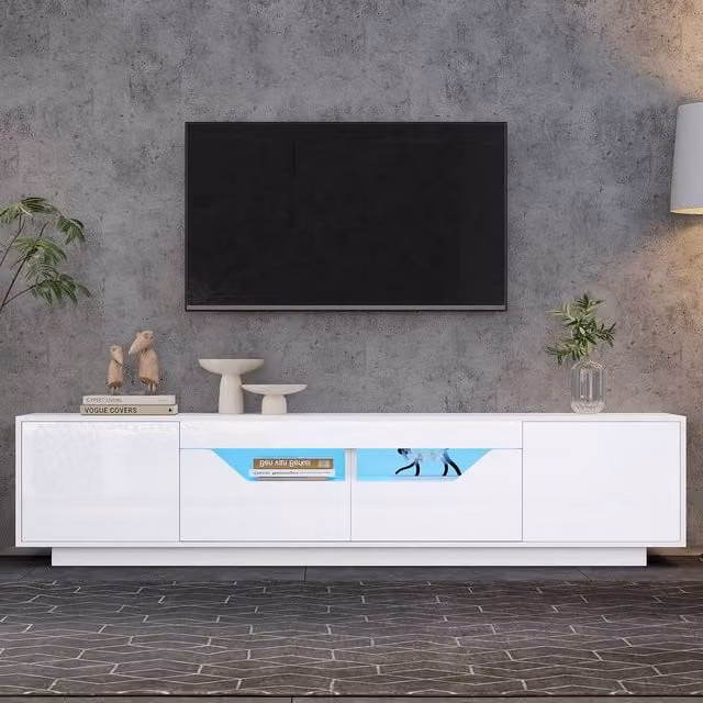 Merax Modern White High Gloss LED TV Stand with 2 Drawers and 2 Doors, W/D/H: 120 x 40 x 45 cm – 1