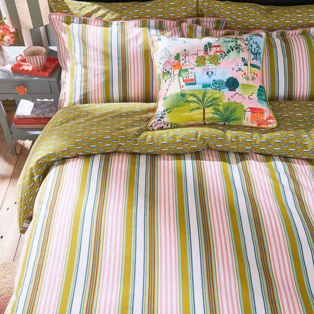 Land & Shore Raven Stripe Super Kingsize Reversible Cotton Duvet Cover and Pillowcase Set, Multicolour, W: 200 cm x D: 200 cm – 1