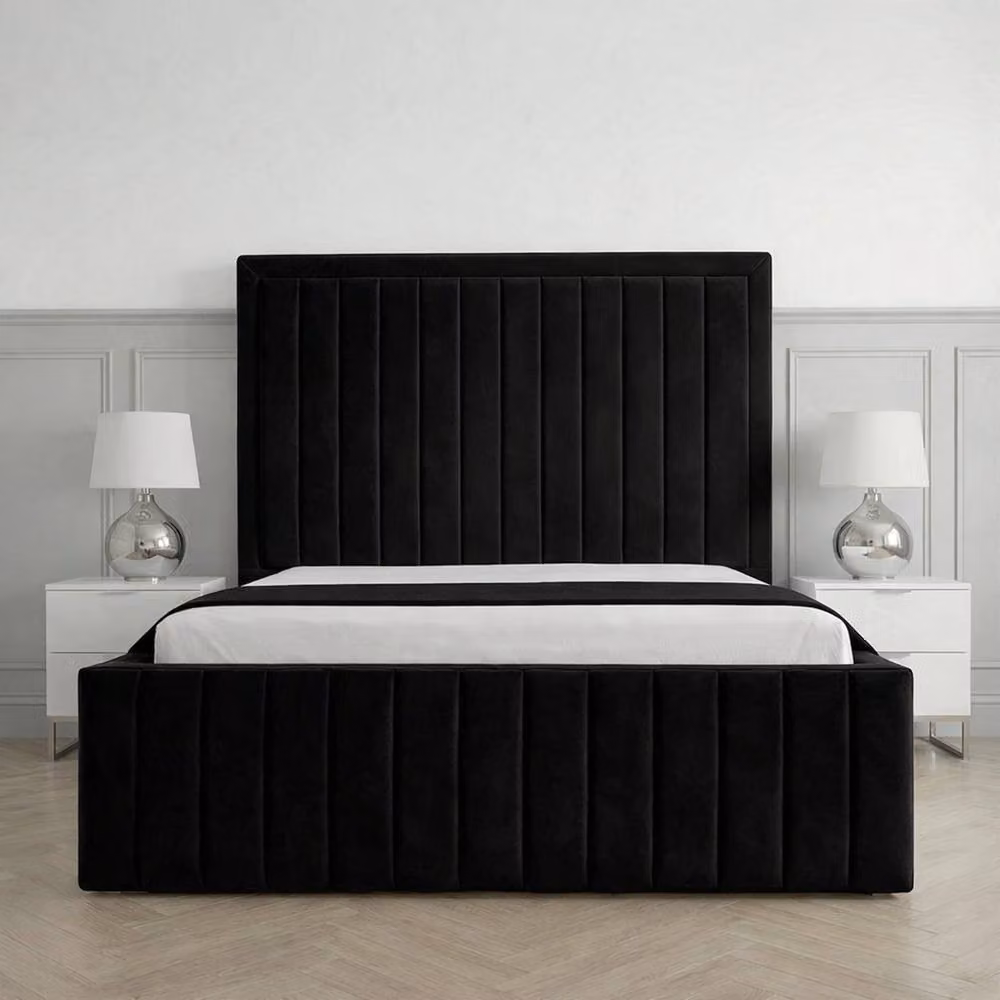 Living Comfort Bedz Sovereign Black Velvet Upholstered Gas Lift Storage Bed with 48 Inch Headboard, W/D/H: 140 x 200 cm – 2