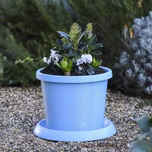 Garden Gear Mayan Blue Flowerpot with Saucer, Weatherproof Recycled Plastic, Diameter: 42 cm, Height: 31 cm, Pack of 2 – 2