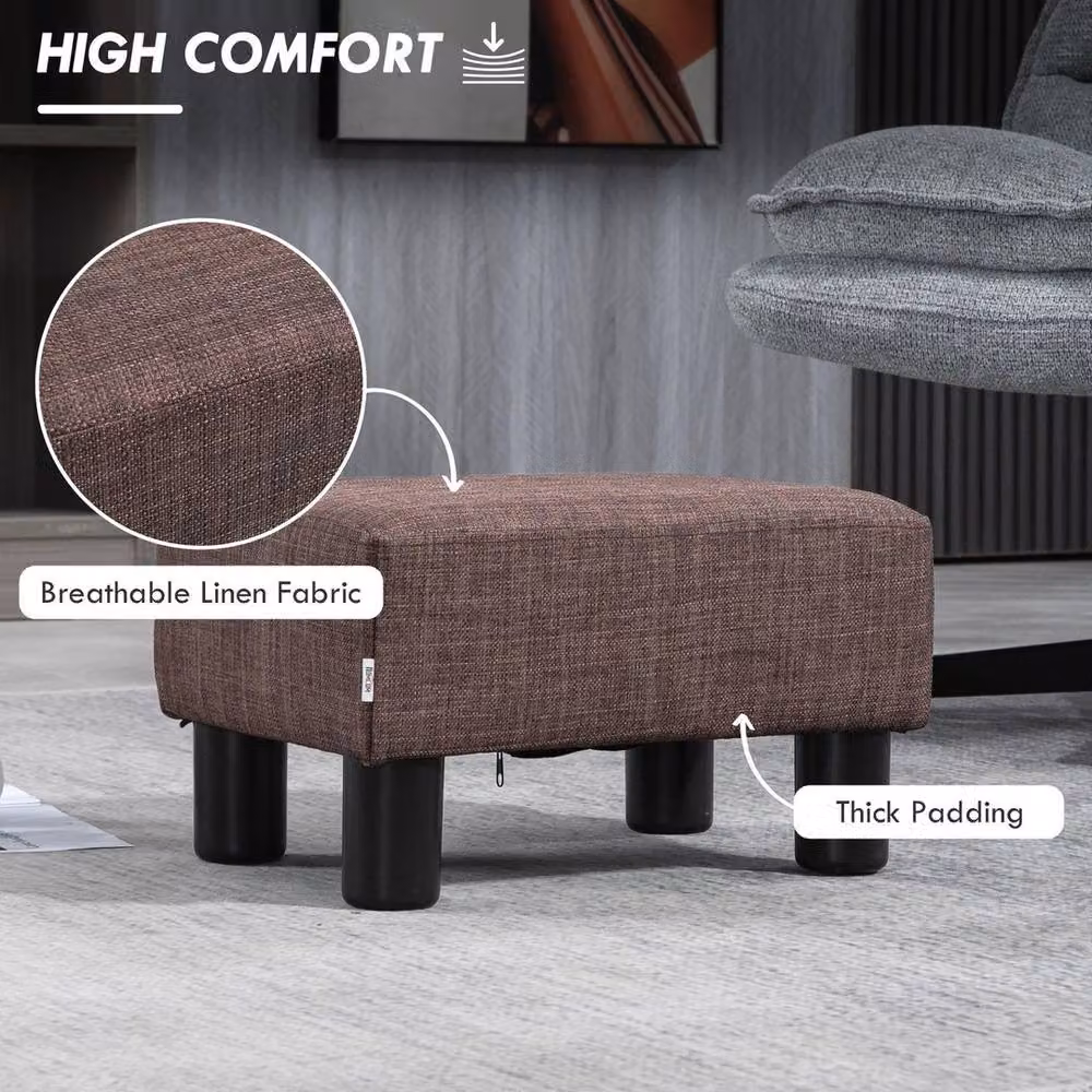 EONLION Brown Fabric Cube Footstool Ottoman – 3