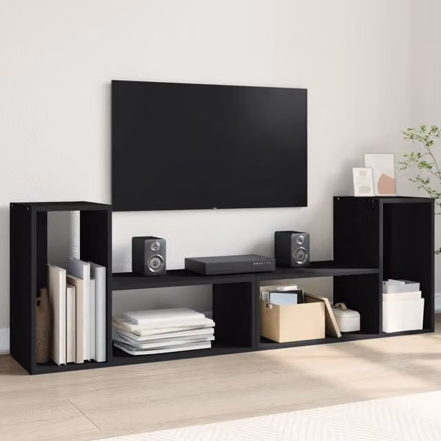 Berkfield Home Set of 2 Black Matt MDF TV Cabinets W/D/H: 75 x 30 x 50 cm – 1