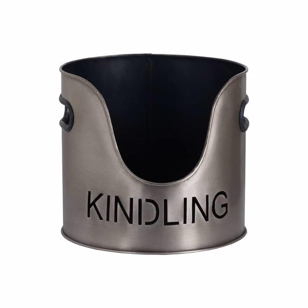 Hill Interiors Silver Metal Kindling Buckets and Matchstick Holder Set – 3