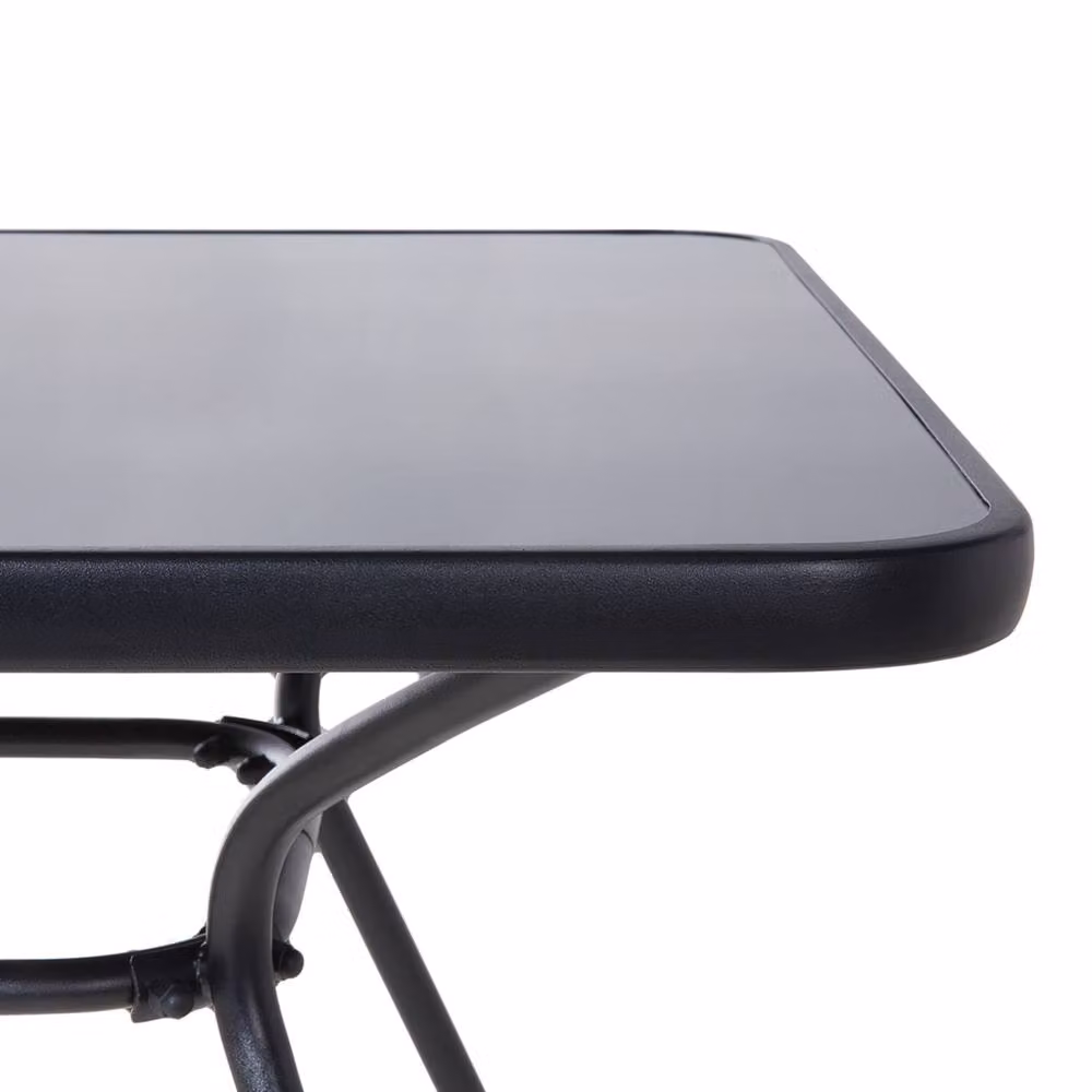 Wyld and Coco Modern Black Steel and Glass Outdoor Dining Table W/D/H: 80 x 80 x 72 cm – 3