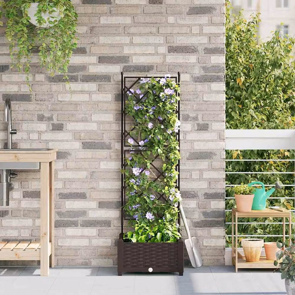Berkfield Home Garden Planter with Trellis in Brown, W/D/H: 40 x 40 x 125 cm – 2